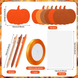 Thenshop 36 Pack Fall Sticky Notes with Pens and Ribbons Self Adhesive Pumpkin Shaped Sticky Notes for Fall Party Favors Thanksgiving Back to School Classroom Supplies