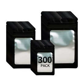 Funnyleaf Paquete de 300 Bolsas Holográficas de Mylar Resellables de 3 Tamaños, Bolsas de Almacenamiento de Alimentos A Prueba de Olores con Ventana Frontal, Bolsa de Embalaje para Galletas, Muestra D