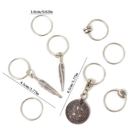Honbay 40PCS Antique Silver Coin Leaves Pendant Charms Rings Set DIY Hair Decoration Rings Braid Rings Hair Loop Clips Hair Accessories