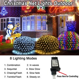 Lovelite 510 LED Christmas Net Lights, 27.9ft x 5ft Mesh Lights Outdoor Clear Wire 8 Modes, Waterproof Connectable String Lights Plug in for Xmas Tree Bushes Garden Holiday Party Decorations - White