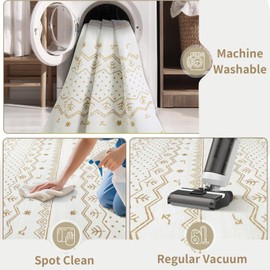 SERISSA Washable Area Rug,4x6 Soft Non Slip Indoor Boho Rug for Bedroom Living Room Playroom Nursery Office,Moroccan Geometric Distressed Carpet,Light Brown