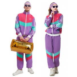 Antbutler 80s Tracksuit for Men Women Retro Hip Hop Windbreaker 80s 90s Outfit for Men 80s Track Suit Set 90s Shell Suit, Purple,Large