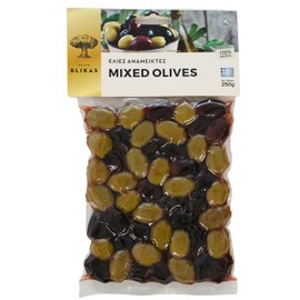 Blikas Greek Mixed Green and Black Kalamata Olives Pack of 2 x 250g (Total 500g)
