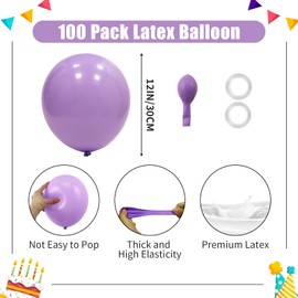 100 Pack 12 inch Light Purple Latex Balloons Pastel Decorations for Birthday Party, Wedding, Anniversary, Baby Shower