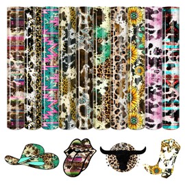 HTVSTD Cowhide Cheetah HTV Vinyl -10 Sheets 12'' x 10''Heat Transfer Vinyl Sunflower Turquoise HTV Iron on Vinyl Mexico Serape Patterned