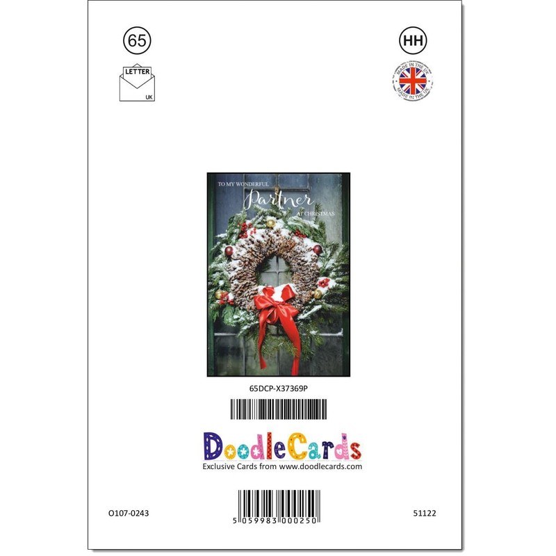 doodlecards Partner Christmas Card Wreath Medium Size Christmas Card for