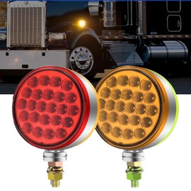 Trailer Pedestal Lights stud mount Turn Signal Side Lamp, Round Double Face Marker for Heavy Truck Cargo Trailer Freightline Peter-bilt Ken-worth Mack Western Star 2Pcs (Red Amber)