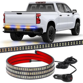 XRIDONSEN 48 inch Truck Amber Blue Tailgate Strobe Lights Strip Rear Window Lights 288 LED Tail Emergency Light Bar Flashing Warning Hazard Safety for Plow Trucks Construction Vehicles Pickup Trailer
