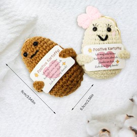 LEOEASIY Pack of 2 Funny Positive Potato with Keyring Funny, Positive Potato Mini Potato Toy, Pocket Hug Mini Plush, Creative Knitting Wool Potato Doll Gifts for Couples