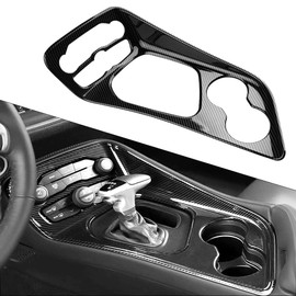 Karltys Gear Shift Panel Trim Cover for 2015-2024 2025+ Dodge Challenger Carbon Fiber Center Console Gear Shift Panel Frame Cover Trim Sticker Dodge Challenger Interior Accessories