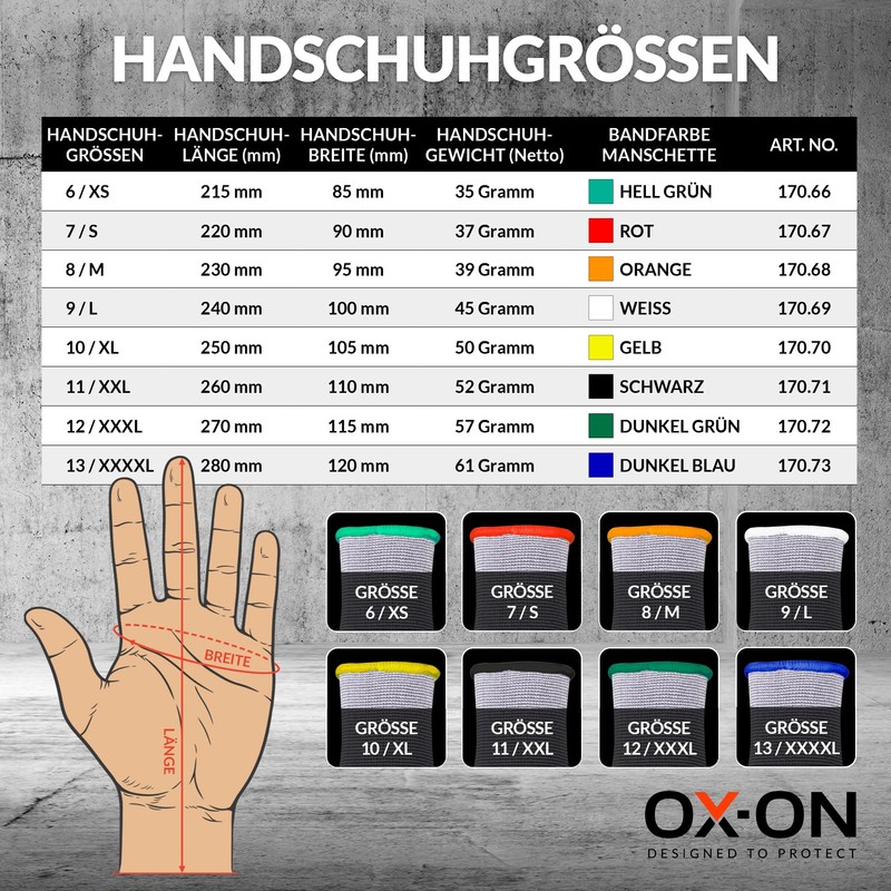 OX-ON Flexible Supreme 1600 Work Gloves Grey, Extremely Durable Safety