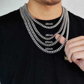 FEEL STYLE Silver Cuban Link Chain for Men - 925 Sterling Silver Filled and 316L Stainless Steel Necklace - 8MM Miami Chains for Men Women 20 Inches Chain