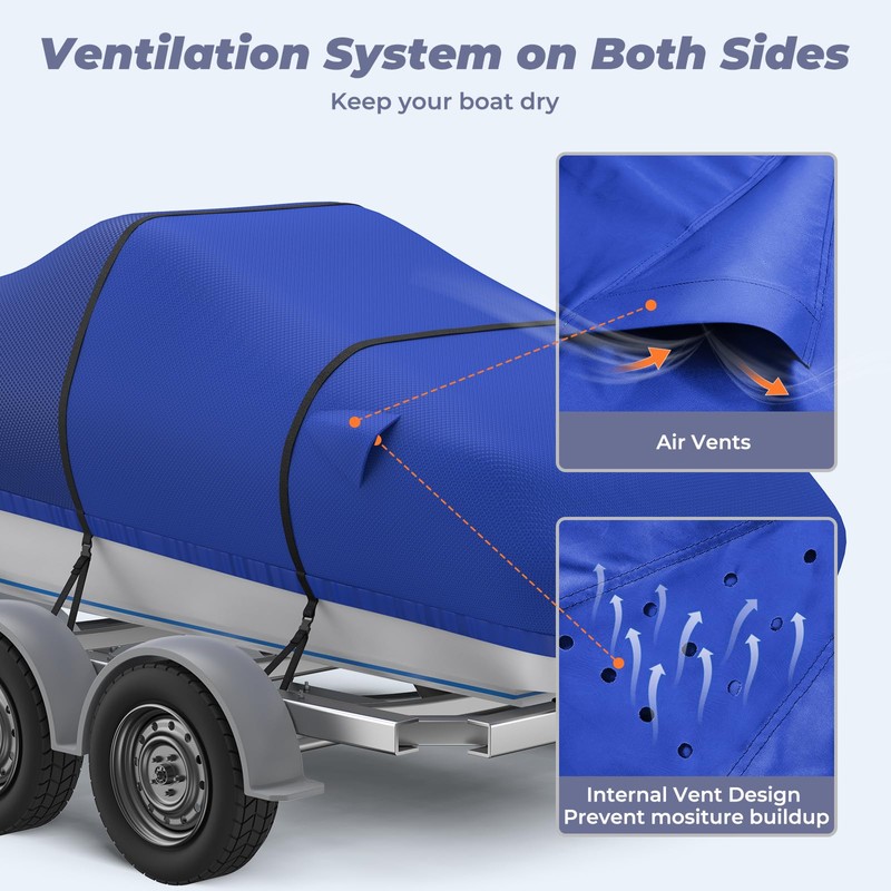 Boat Cover with Motor Cover, 1400D Center Reinforced, 14'-16'