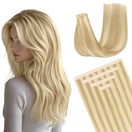 DOORES Tape in Hair Extensions Human Hair, 10pcs 30g 24 Inch Drity Blonde Highlight Golden Blonde, Human Hair Extensions Natural Hair Extensions Seamless Straight