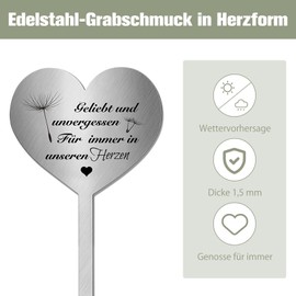 Moerstar Grave Stake Stainless Steel Heart, Grave Decoration, Customisable, Weatherproof, Frost-Resistant Grave Decoration, Metal Heart, Memorial Keepsake, Decorative Heart Mourning (Style2)