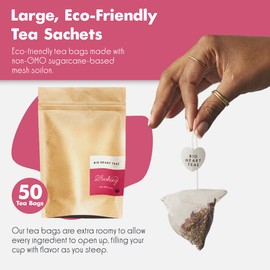 Big Heart Tea Co. Tea Bags - Blushing Pink Hibiscus - Certified Organic, Naturally Sweet Ayurvedic Herbal Decaf Tea with Small Batch Ground Herbs - Adaptogenic Tulsi and Lemongrass, 50 Pack