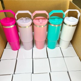 20pcs ed 30oz Matte Sublimation Tumbler With Handle Vacuum Insulated Stainless steel Water Bottle With Flip Strawcolor: 20pcs (mix colors), capacity: 30OZ