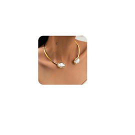 Simple Metal Open Cuff Pearl Clavicle Chain Summer Beach Bead Body Chain Jewelry Wedding Bridal Adjustable Pearl Choker Necklace for Women, Medium, Metal, No Gemstone