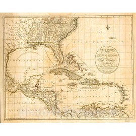 Historic 1783 Wall Map - The West Indies, Including Part of Virginia, North Carolina, East Florida, South Carolina, West Florida, Georgia, Louisiana, and The Gulf of Mexico 1 30in x 24in