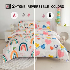 MWMWMW 5 Piece Multi-Color Rainbow Comforter Set Twin, Twin Size Bedding Sets for Girls, Girls Bed in a Bag Twin with 1 Comforter, 1 Flat Sheet, 1 Fitted Sheet and 2 Pillowcases