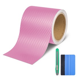 Lypumso Pink Carbon Fiber Vinyl Tape with Tools Kits, Chrome Delete Vinyl Wrap for Blackout Car Door Edge Guard Door Sill Window Trim Protector (Pink, 4in x 30ft)
