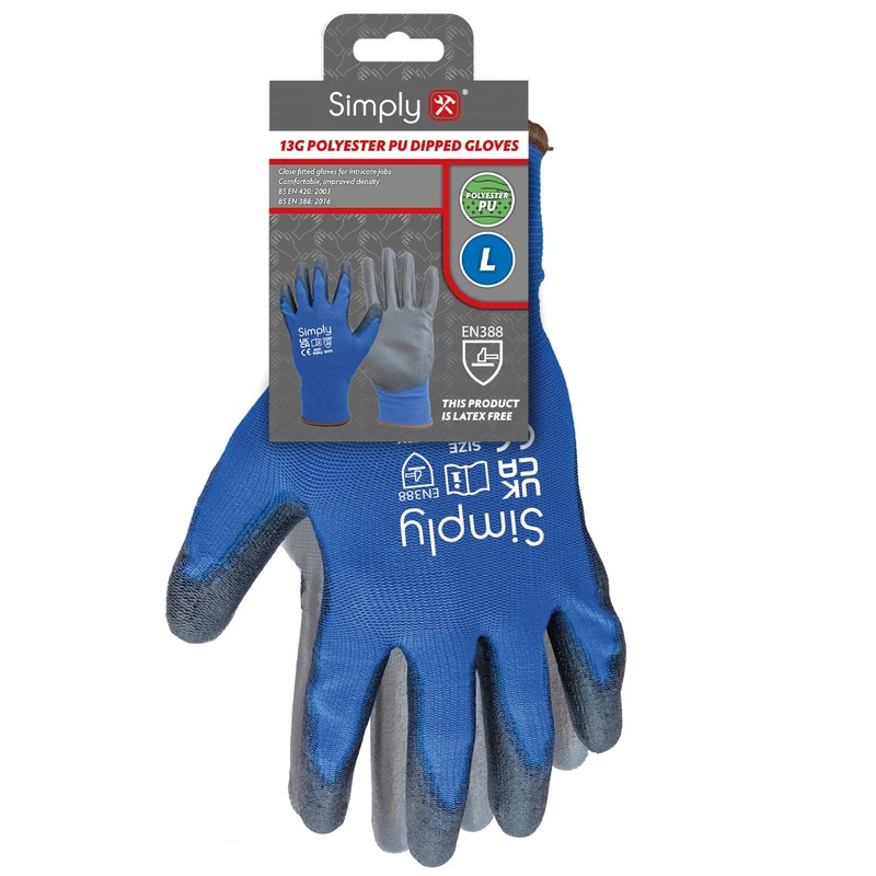 Simply Unisex Pucg002 Polyester PU Coated Gloves, Black & Blue,