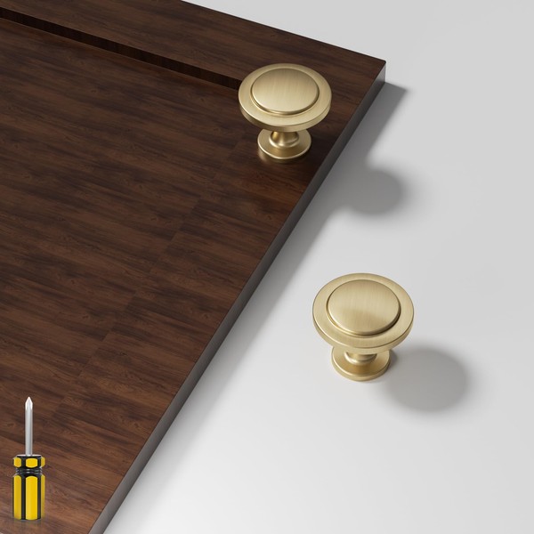 Cosycove 12 Pack Stepped Round Champagne Bronze Cabinet Knobs, Sturdy