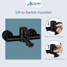 Aolemi Wall Mount Bathtub Faucet Matte Black Single Handle Shower Mixer Taps SUS304 Stainless Steel Bathroom Tub Filler without Handheld Spray