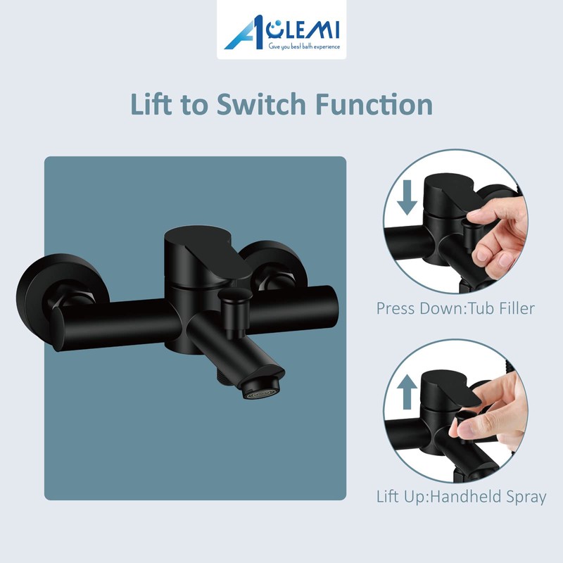 Aolemi Wall Mount Bathtub Faucet Matte Black Single Handle Shower