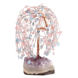 Amogeeli Healing Crystal Money Tree with Amethyst Cluster Base, Fengshui Stone Tree Bonsai for Wealth & Luck