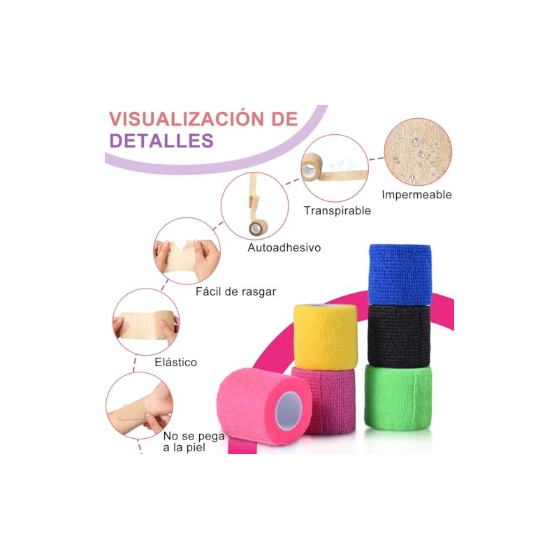 12 Pcs Vendas autoadhesivas, 5cm x 4.5M Cinta de Vendaje