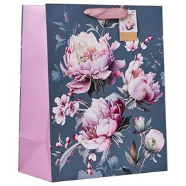 Design By Violet Harmony Large Gift Bag – Luxury Pink & Blue Floral Paper Bag with Soft Pink Handles – Elegant Gift Wrapping for Mother's Day, Birthdays Baby Showers & Special Occasions