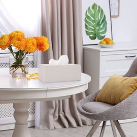 TOLIDA Tissue Box Rectangular Cube Cosmetic Tissue Box PU Faux Leather Tissue Box Linen Beige Tissue Holder 25 x 14 x 11 cm Tissue Box for Dining Room Living Room Bedroom Car Office Hotel