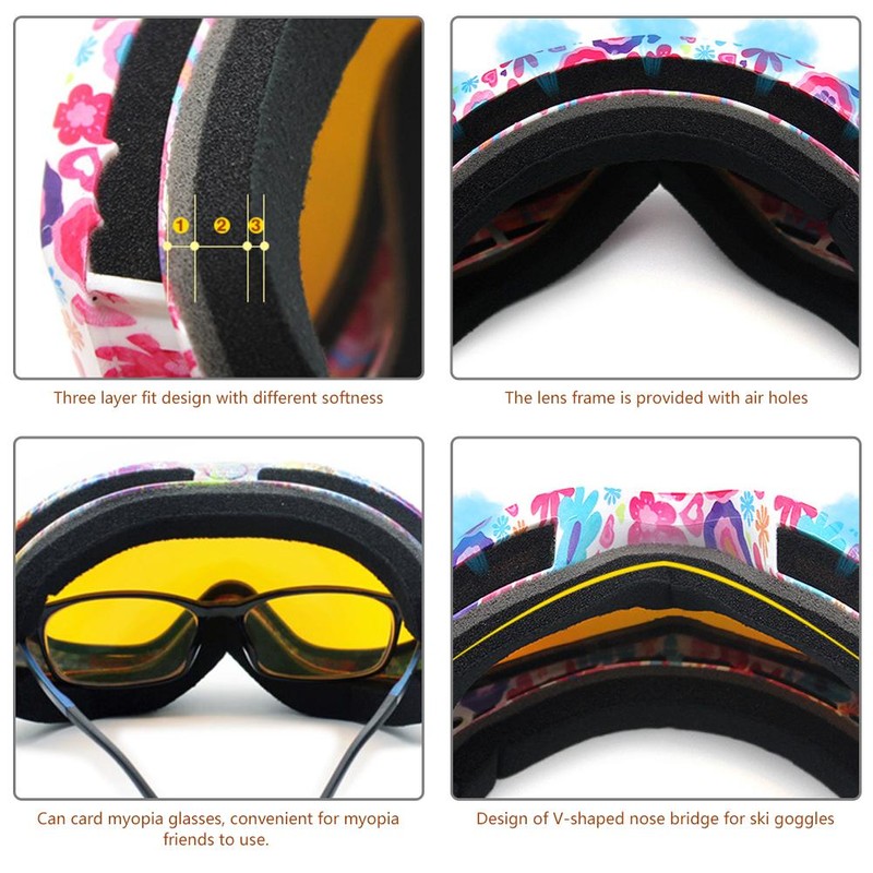 Kids Ski Goggles Over Glasses Colorful Snowboard Goggles Dual Lens