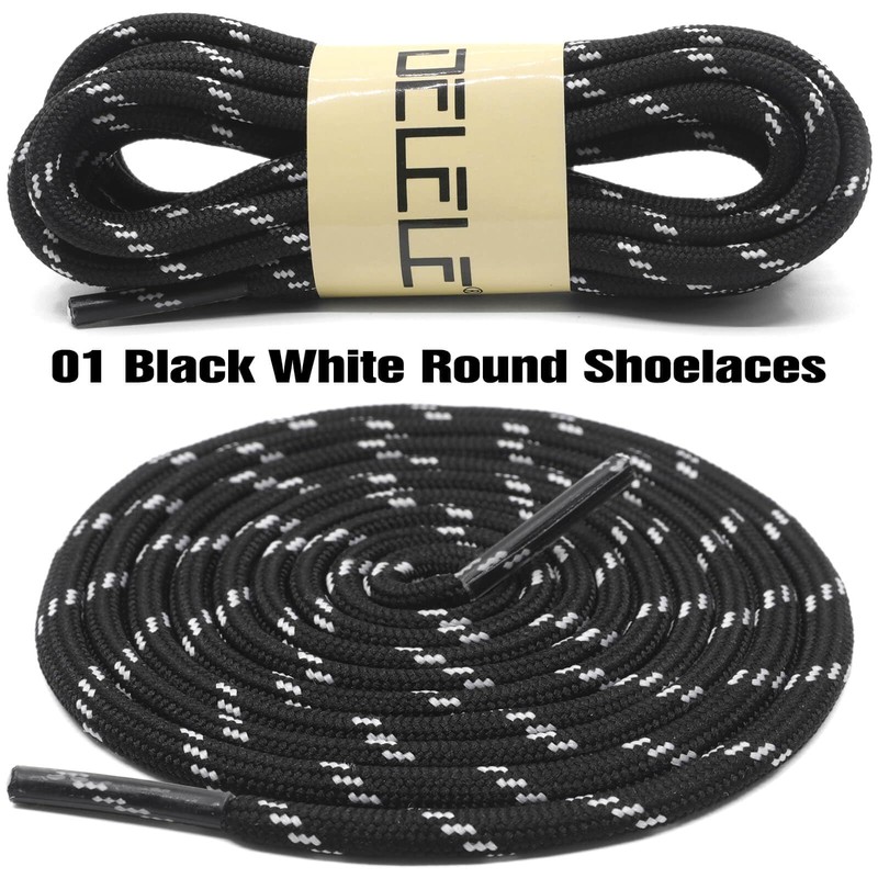 DELELE Round Work Boot Laces: 47 inch Black White Heavy