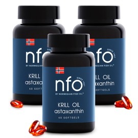 NFO OMEGA 3 KRILL OIL Astaxanthin 3er Pack [3x60=180 Softgel Fischhaut Gelatine Kapseln] Norwegen Krillöl Kapseln Hochdosiert, Astaxanthin, Phospholipide, Fischöl, EPA, DHA, Aus Wildfisch & Krill