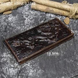 LUUFAN Men's Genuine Leather Long Bifold Wallet With Zipper Pocket, Gift for Mens, Husband and Father (Embossed dragon)