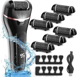 Electric Callus Remover for Feet - Rechargeable Portable Electronic Foot File, Waterproof Foot Scrubber, Professional Pedicure Tools, 3 & 6 Rollers - Kit Size: 6 Roller-Heads Kit