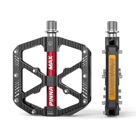 PINNAMAX MTB Bicycle Pedals, CNC Aluminium, 3 Sealed Bearings, Non-Slip Pedals for Mountain Bike, BMX, E-Bike, Road Bike (Black)