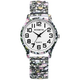 Bohemia Elastic Strap Wristwatch Seiko Watch: Easy to Read Arabic Numerals Analog Quartz Watch Life Waterproof Automatic Wind Stylish Cool Unisex Fashion Flower Print Elastic Strap Accessory Black 4,