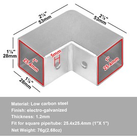 YIDU69Q 12 Pcs 1" Square Tube Fittings-2 Way Connector, L Square Tubing 90 Degree Corner Joint Fence Rail Clamp