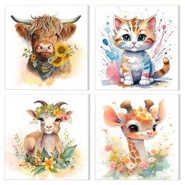 NAIMOER Animals Paint by Numbers, 4Pack Framed Paint by Numbers Canvas for Kids Adults, Kids' Paint by Number Kits, DIY Acrylic Animals Oil Painting with All Tools Nylon Hook & Loop