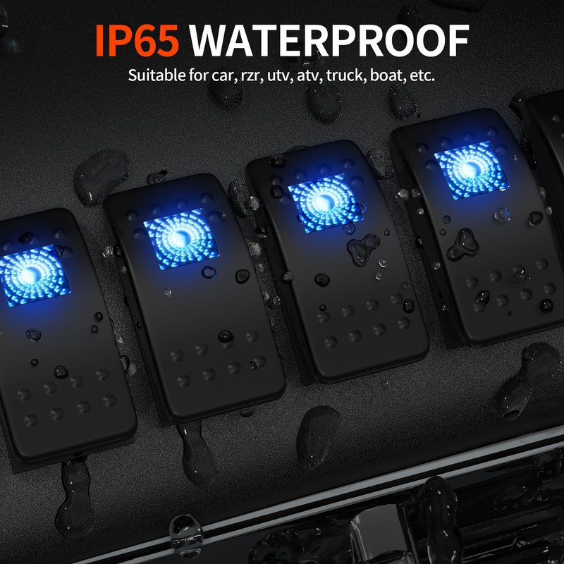 DaierTek Marine Boat Rocker Switch 12V, Lighted Blue LED Waterproof