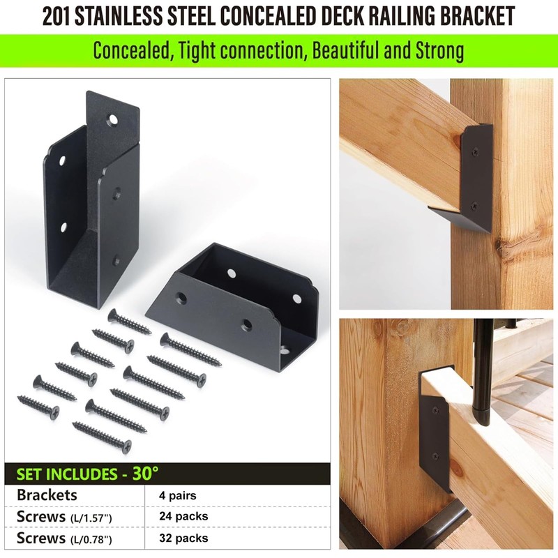 CNQLIS 8Pcs Stainless Steel 2" x 4" Deck Railing 30°