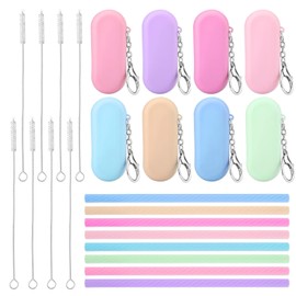 8 Sets Reusable Straws Travel, Collapsible Portable Straw with Cleaning Brushes Silicone Straws with Case for School Office Party Picnic Travel (8Color)