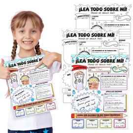 Geosar 36 Pcs All About Me Spanish Poster for Elementary DIY Color Your Own Bilingual Star Student Posters for Students School Crafts Activities Kindergarten Preschool Spanish Speaking(Classic Theme)