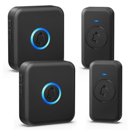 FOVKSUC Wireless Doorbell, Waterproof Door Bell with 60 Chimes, 5 Volume Levels & Mute Mode, Loud Door Bell Ringer Wireless for Home Classroom Office (2 Receiver & 2 Button, Black, U.S. Plug)