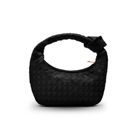 Woven Purse - Woven bags for women - Small Hobo Bags - Fashion Knotted Top Handle Handbags Clutch - Soft Vegan Leather - Black