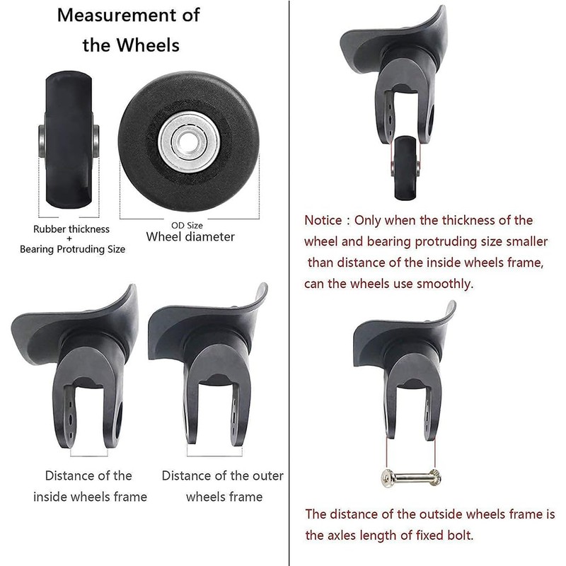68 x 24mm 2 Pcs Luggage Suitcase Replacement Wheels, Rubber