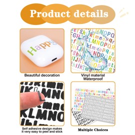 2496 pcs Letters Stickers, 12 Sheets Vinyl Alphabet Stickers 1/2 Inch Uppercase & Lowercase Stick Board Small Decals Scrapbook Colored Letter Decals Classroom